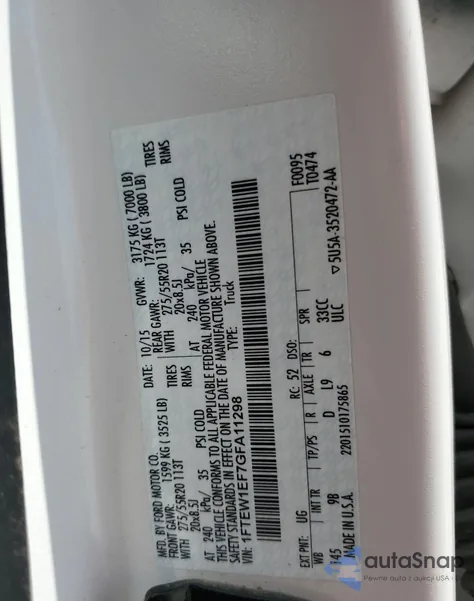 2016 Ford F150 Supercrew from USA, damaged, VIN 1FTEW1EF7GFA11298